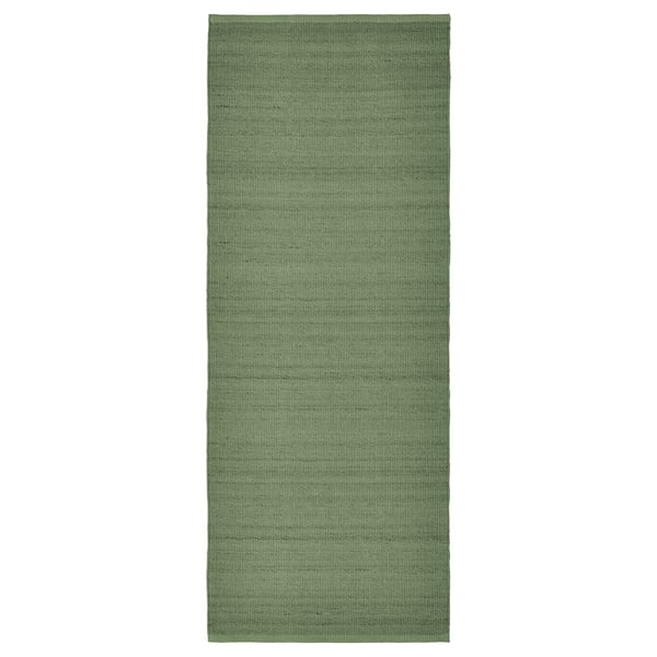 Green cotton-wool rug, rectangular, plain weave.