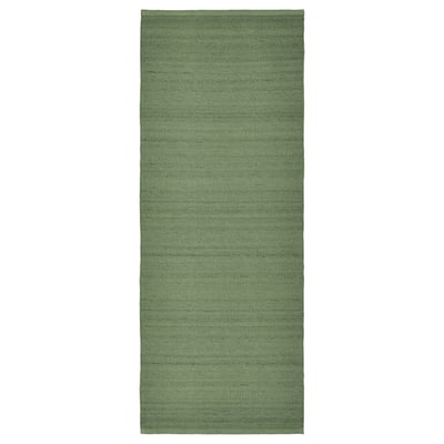 Green cotton-wool rug, rectangular, plain weave.