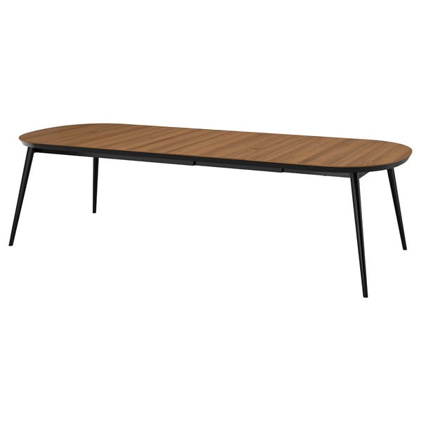 TJÄRKIL Extendable table, black/walnut veneer, 180/235/290x100 cm