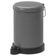 Option: Gray TOFTAN pedal bin with foot pedal, handle, and lid, made of galvanized steel and plastic.