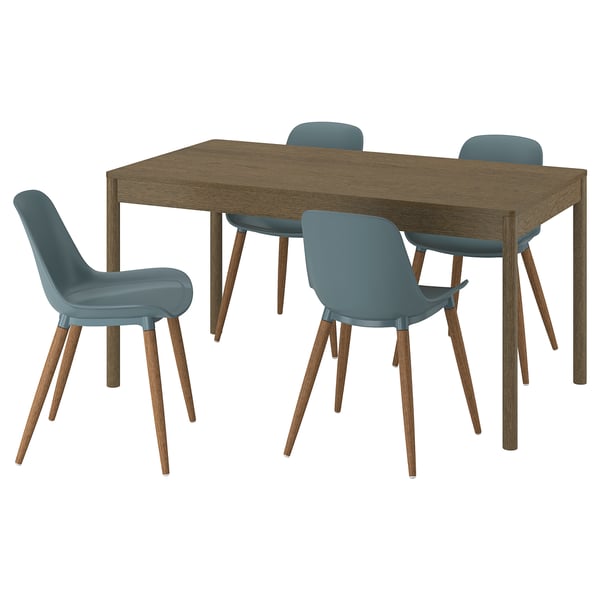 TONSTAD / GRÖNSTA Table and 4 chairs, brown oak veneer/grey-turquoise, 150x80 cm