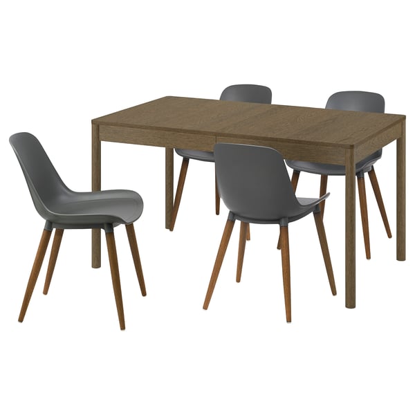 TONSTAD / GRÖNSTA Table and 4 chairs, brown stained oak veneer/grey, 140/196x85 cm