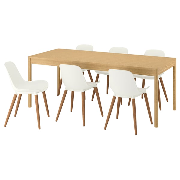 TONSTAD / GRÖNSTA Table and 6 chairs, oak veneer/white, 200x85 cm