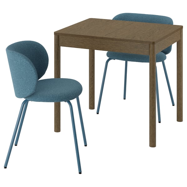 TONSTAD / KRYLBO Table and 2 chairs, brown stained oak veneer/Axvall blue, 80/120x70 cm