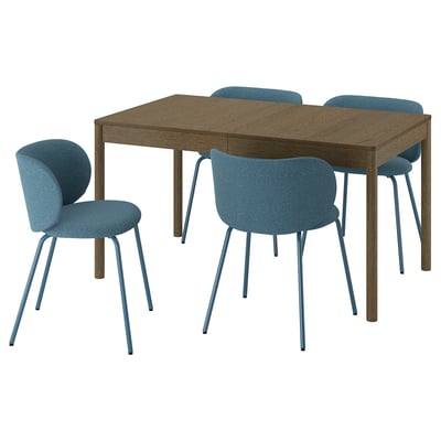 TONSTAD / KRYLBO Table and 4 chairs, brown stained oak veneer/Axvall blue, 140/196x85 cm