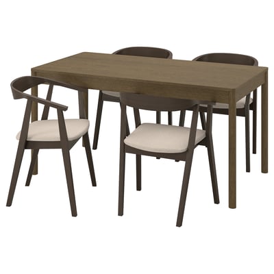 TONSTAD / STOCKHOLM Table and 4 chairs, brown stained oak veneer/dark brown ash veneer Tresund, 150x80 cm