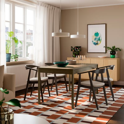 TONSTAD / STOCKHOLM Table and 4 chairs, brown stained oak veneer/dark brown ash veneer Tresund, 150x80 cm