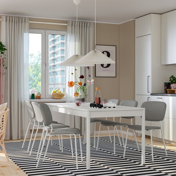 TONSTAD / VIHALS Table and 6 chairs, off-white/white Tibbleby beige/grey, 200x85 cm