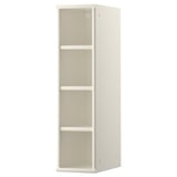 A TORNVIKEN white, open kitchen cabinet with three shelves made of fibreboard. Its minimalist design maximizes storage efficiency in narrow spaces.