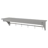 TORNVIKEN silver wall shelf with hooks, made of steel and fibreboard, neatly organized and stylish.