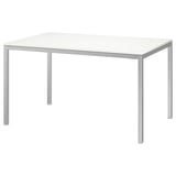 TORSBY table in chrome and white, modern design with glossy top and metal legs.