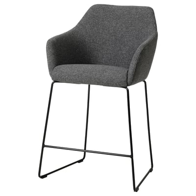 Grey upholstered barstool - modern, black frame, padded seat & back