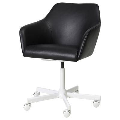 TOSSBERG chair: black leather seat, high back, adjustable height, swivel base with wheels.