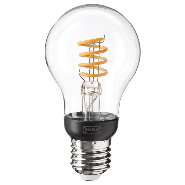 TRÅDFRI bulb, clear glass, spiral filament, dimmable, wireless, ikea base.