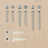 TRIXIG screws and wall plugs in box, assorted sizes and types, silver and white, diverse shapes, organized design.