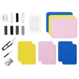 TRIXIG mending kit: 9 colorful patches, scissors, pins, thread, and patterns. Repairs textiles and furniture. Eco-friendly polypropylene box.