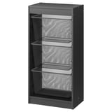 A black TROFAST storage unit with mesh drawers for organizing items.
