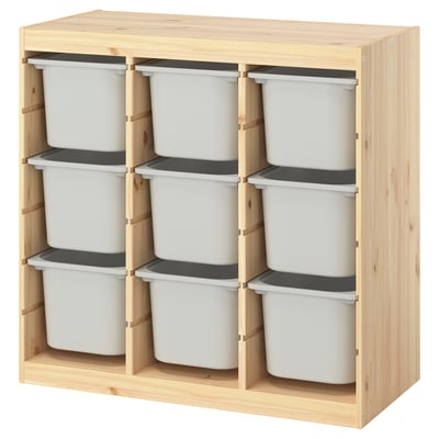 TROFAST Storage combination with boxes, room divider/light white stained pine grey, 93x44x91 cm