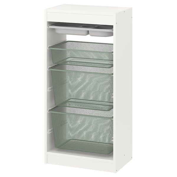 A white TROFAST storage unit with mesh drawers, ideal for organizing items.