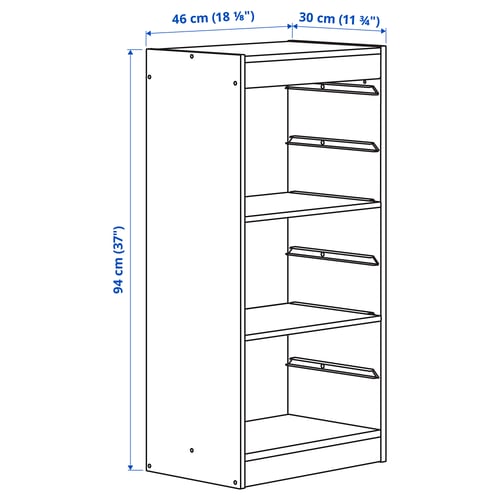 Illustration with measurements for the product: TROFAST.