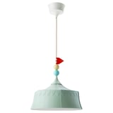 Circus tent-shaped TROLLBO lamp in light blue recycled plastic with colorful sphere ornaments.