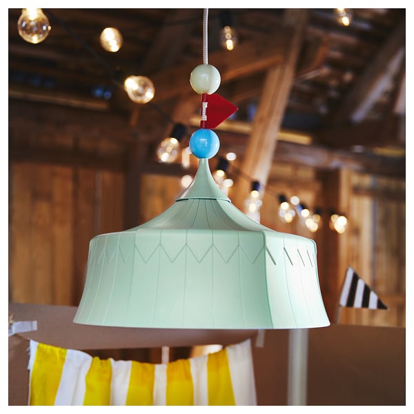 Circumstantial pendant lamp; TROLLBO, green, recycled plastic, tent-like shade.