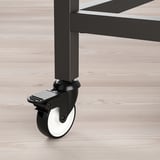 Black office table with sturdy wheel caster for easy movement; quality materials ensure durability.