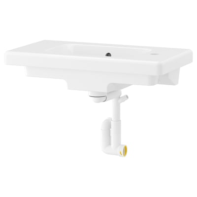 White rectangular wall-mounted sink, minimalist design.