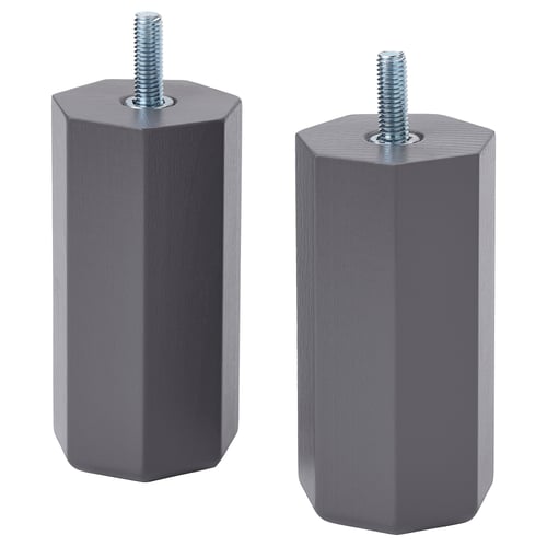 Two grey ULLARP wood furniture legs with threaded tops; sleek, hexagonal design.