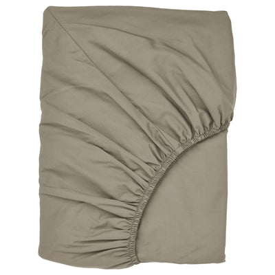 Fitted sheet, grey, cotton-lyocell blend, rectangular, elastic edges, crisp texture.