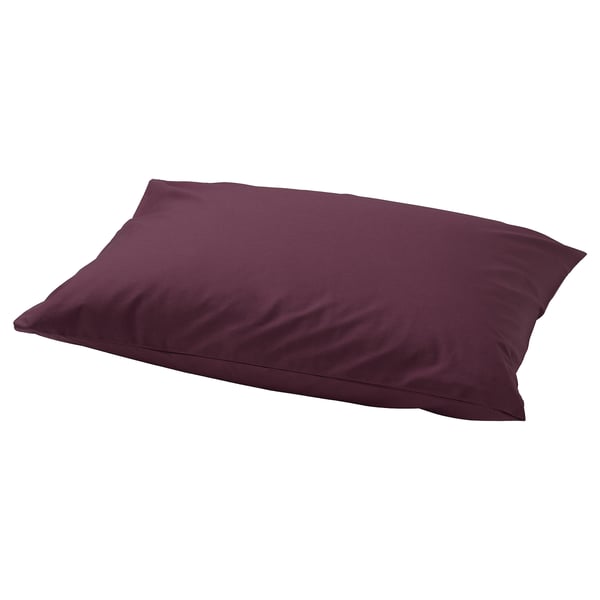 A maroon-colored rectangular pillowcase. Made with a blend of cotton and lyocell, it a crisp, smooth design, ideal for comfortable sleep.