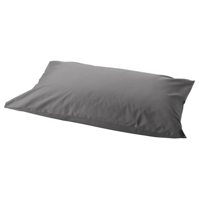 Gray pillowcase, smooth material, rectangular shape, simple design.