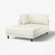 UPPÅKRA cream sofa, modern minimalist design, white fabric, dark wood legs, l-shape.