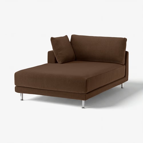 Modern brown sofa with sleek metal legs, spacious and inviting, designed for comfort and durability.