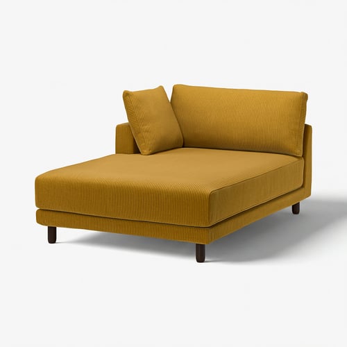 Lysis UPPÅKRA mustard sofa, sleek design, plush cushions, wooden legs, l-shaped.