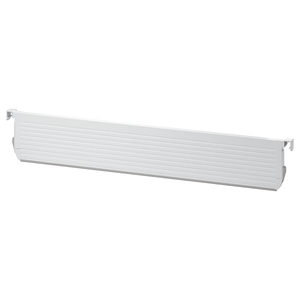 An UPPDATERA adjustable drawer divider, white in color, made of plastic, with hooks for secure placement.
