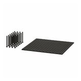 Black pegboard and pegs, square shape, customizable storage solution.