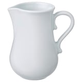 UPPLAGA white porcelain jug, classic design, sturdy but delicate with ruffled edges, ideal kitchen or table decor.