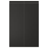 UPPLÖV: sleek, modern black kitchen cabinets with vertical dimensions and edge details.