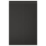 Black UPPLÖV cabinet doors with sleek, integrated handles and chamfered edges.