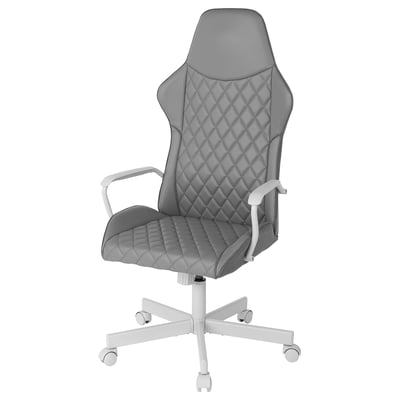 UTESPELARE grey gaming chair, leather-like, high back, diamond stitch, adjustable.