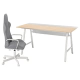 UTESPELARE gaming setup: grey chair, wooden desk, adjustable height.