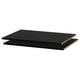 Two black UTRUSTA shelves. Made of durable melamine, theyre rectangular with smooth surfaces and sturdy designs, perfect for fitting inside cabinets.