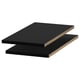 Two black rectangular melamine shelves.