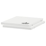 A white UTRUSTA shelf set with melamine foil; its square-shaped and 18mm thick.