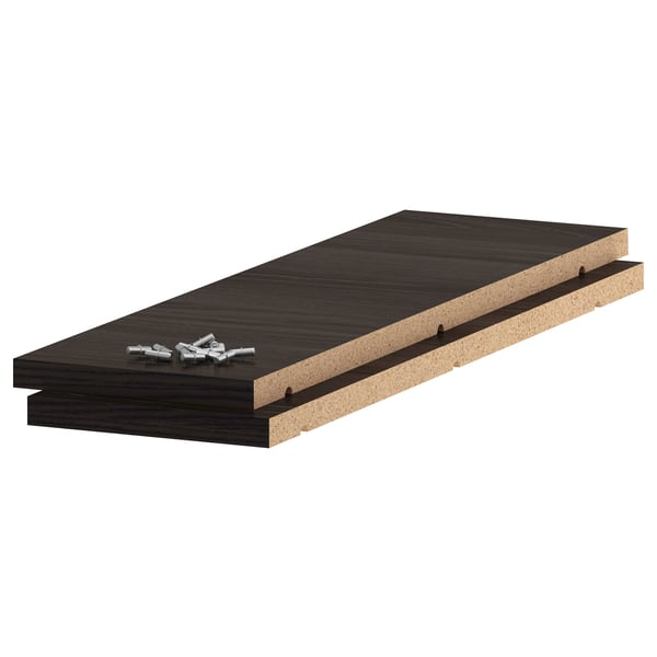 UTRUSTA shelf: dark brown, thick, melamine surfaces, sturdy particleboard frame, rectangular shape.