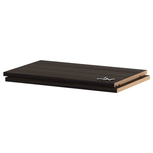 An UTRUSTA dark wooden shelf, rectangular, made of melamine and particleboard, with a scratch-resistant surface.