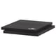 A black UTRUSTA melamine shelf, rectangular, durable, and scratch-resistant.