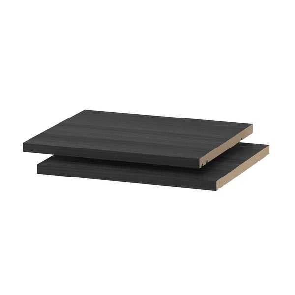 Black UTRUSTA shelf, thick melamine, clean, square, sturdy.
