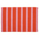 Bright pink and orange striped doormat, rectangular, made of cotton.